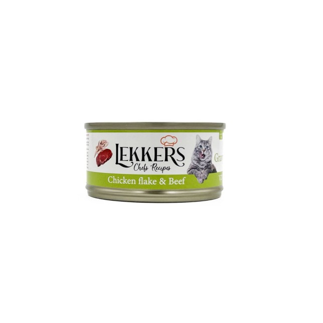 LEKKERS - מעדן חתולים טבעי טונה אדומה, פתיתי עוף ובקר 85 ג'